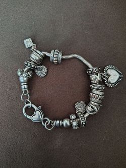 Silver Plated Charm Bracelet with Heart Charms