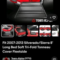 NEW IN THE BOX, "DNA" SOFT TRI FOLD, ADJUSTABLE, TONNEAU COVER, COMPATABLE WITH 1, 2007 - 2013 SILVERADO / SIERRA, 8' IF YOU ARE IN SEARCH O