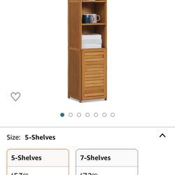  Bamboo 5-Shelves Bookshelf with Blinds Door, Brown 50" High Freestanding Storage Cabinet Display Case File Cabinet Organizer for Living Room Kitchen 