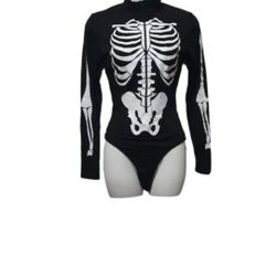 Sexy Skeleton/Catrina Día De Muertos Bodysuit, Adult Woman's Halloween Costume. Size Small.  (New)