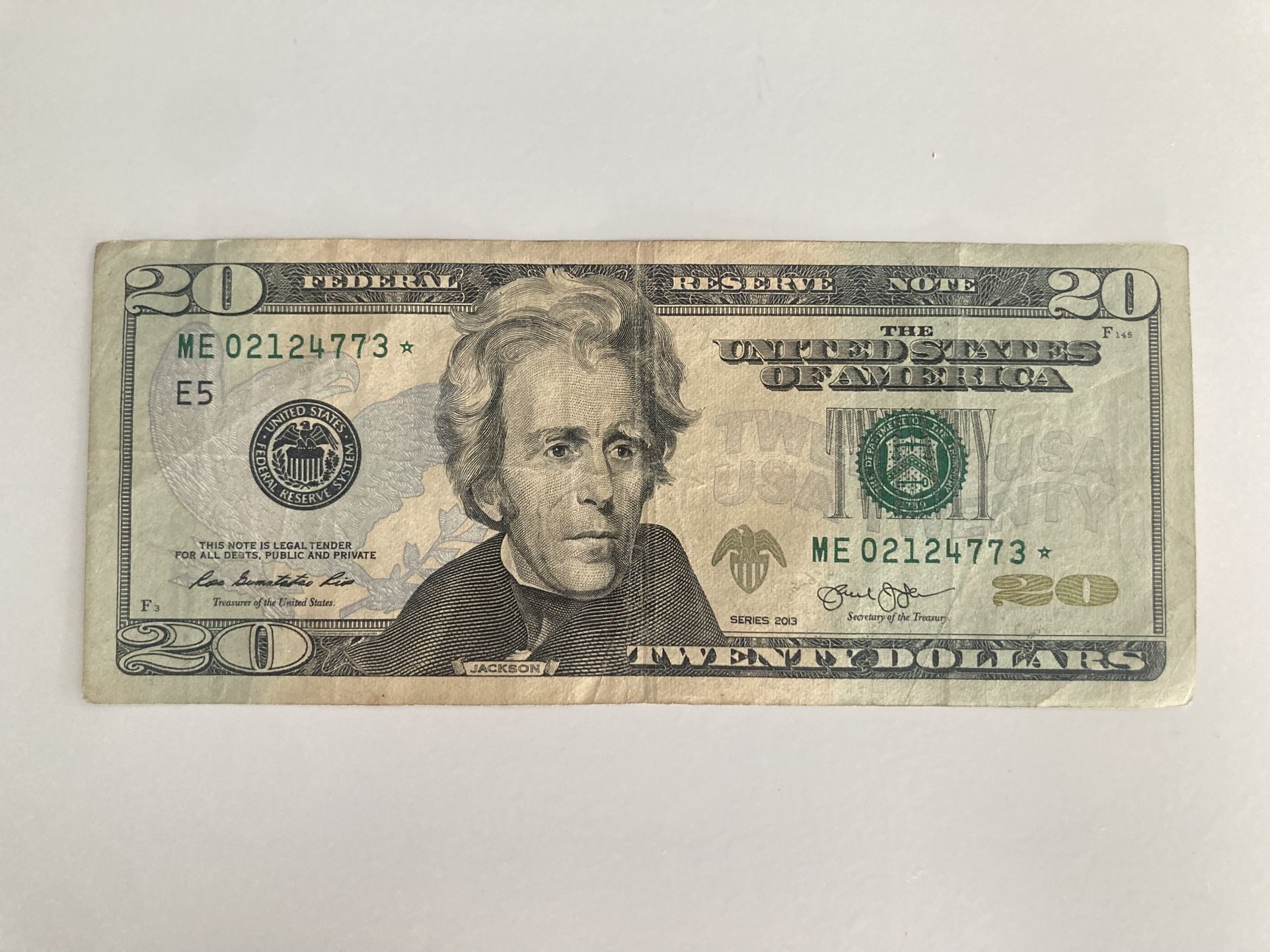 2013 $20 Dollar Bill Star Note☆