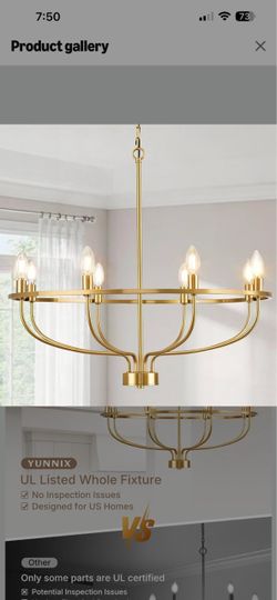 8 Light Gold Chandeliers for Dining Room, Gold Dining Room Chandelier with Extension Chain, UL Listed, Gold Modern Farmhouse Chandelier for Bedroom