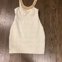Jackie Jon New York, Cream Dress Gold Neckline Size 16