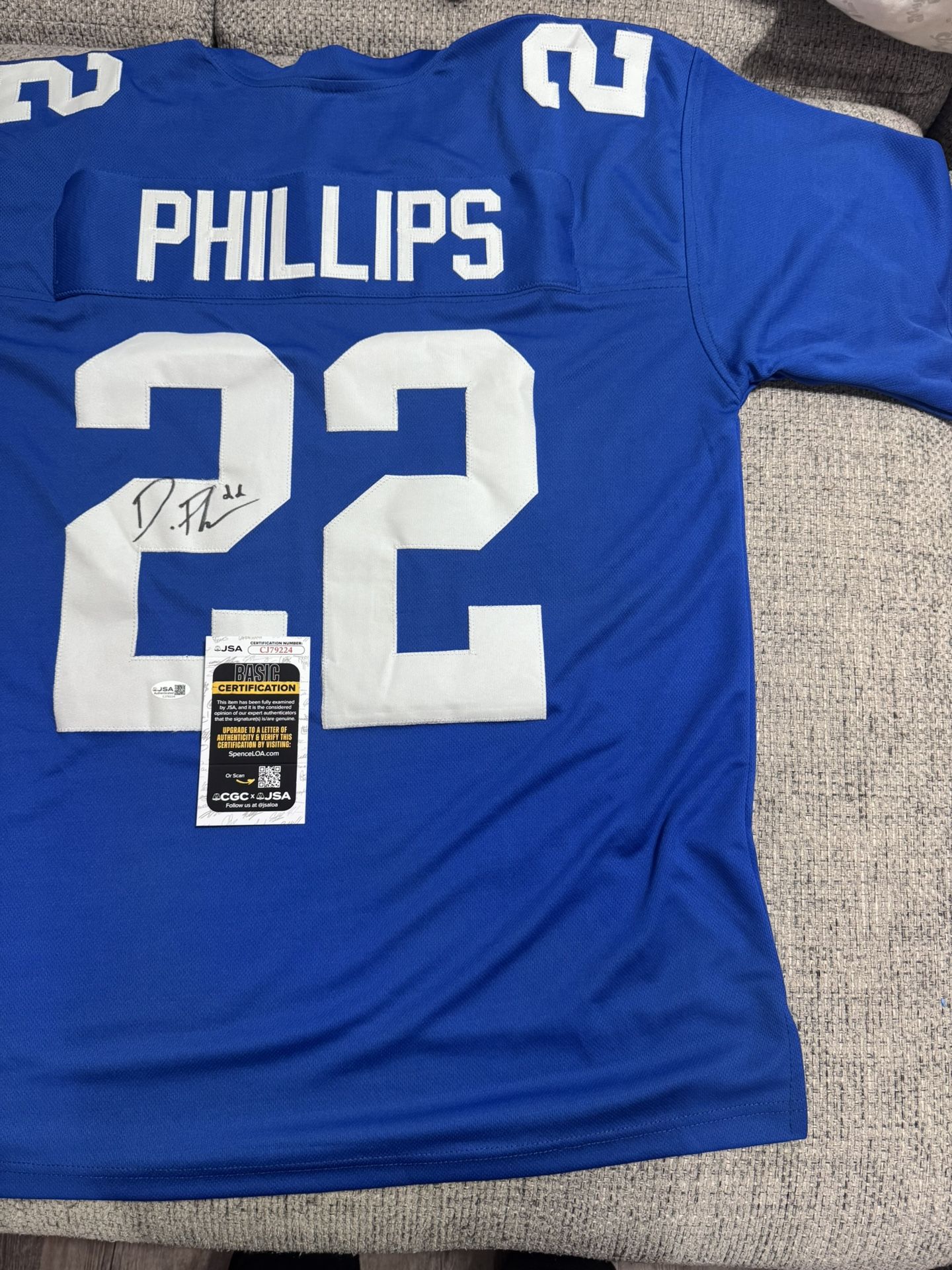 Andru Phillips Signed Autograph Custom Jersey - JSA Coa - New York Giants