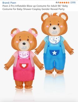 Gender reveal boy and girl bear blow up costumes