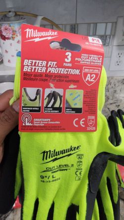 Large High Visibility Level 2 Cut Resistant Polyurethane Dipped Work Gloves (3-Pack)