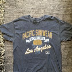 Navy blue and gold vintage 1980s Pacific Sunwear sports club tee