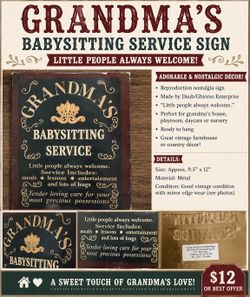 Grandma’s Babysitting Service Metal Wall Sign