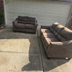 Modern Brown Plush Sofa & Loveseat Set – Super Comfortable Living Room Couch Set