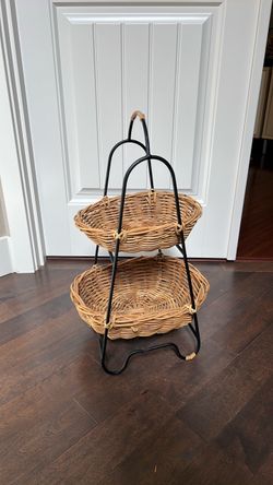 Two-Tier Wicker Basket Stand