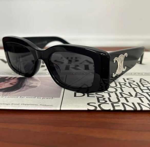 Temple logo Acetate Rectangular Sunglasses Unisex Couples' Style Black