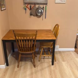 Wooden Rectangular Table And 2 Wooden Chairs