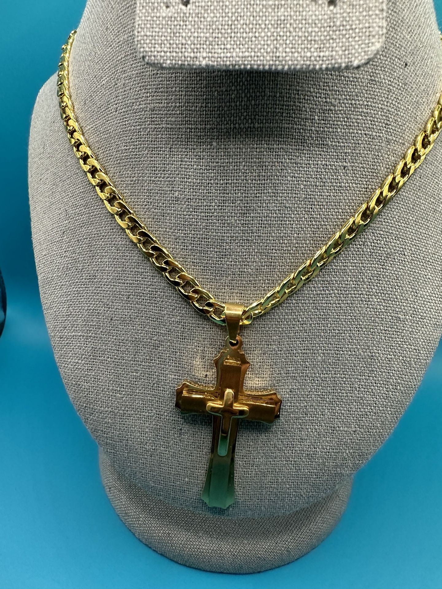 Stainless Steel 18 k gold plated Three-layer Cross Pendant Necklace   