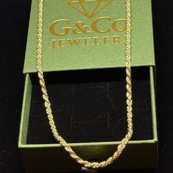 3.3mm Rope Chain In 14k Gold Plated. 20inches Long. (18g)