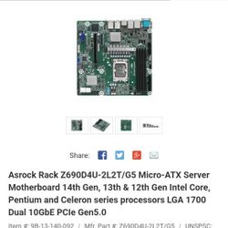 Asrock Rack Z690D4U-2L2T/G5 Micro-ATX Server Motherboard 14th Gen, 13th & 12th Gen Intel Core.