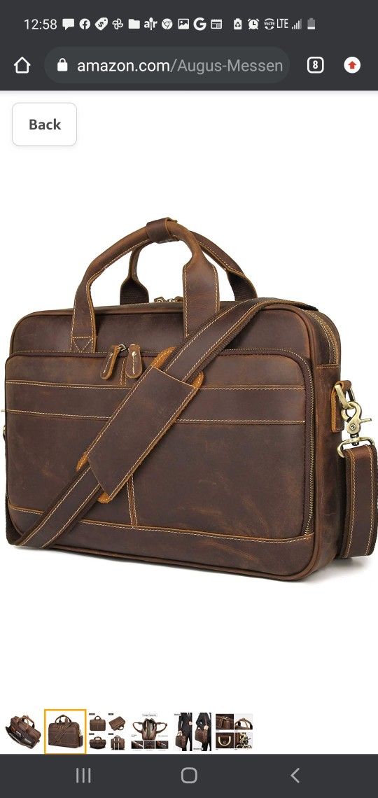 $50 AUGUS MENS LEATHER 17" MESSANGER BAG