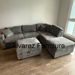 Corduroy Sectional Sofa With Ottoman