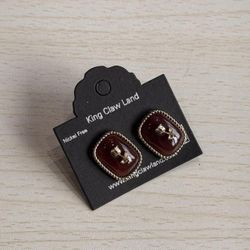Burgundy Glass Stud Earrings Gold Trim NWT