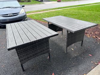 Modern Gray Wicker Outdoor Patio Tables – 55” × 29.5” × 26.5”