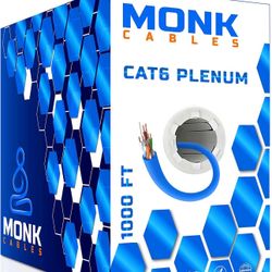 MONK CABLES | CAT6 Plenum Cable 1000ft | UTP, 23AWG, 550MHz | DSX-8000 Certified | Most Certified Cable of The Whole Market (Blue)  Brand new in box y