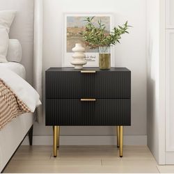 Black and Gold Nightstand with Fluted Panel