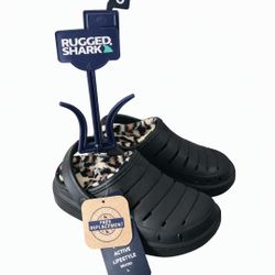 Women's Black Comfort Lined Slip-On Clogs with Leopard Print Accent