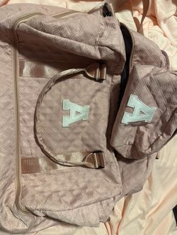 Pink Quilted Duffle Bag Set with Embroidered Logo