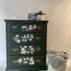 Vintage Dresser Four Drawers With Beautiful Magnolia Flowers