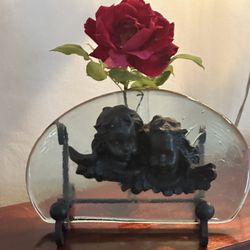 Vintage Cherub Plaque With Stand And Candle/ Light Holder