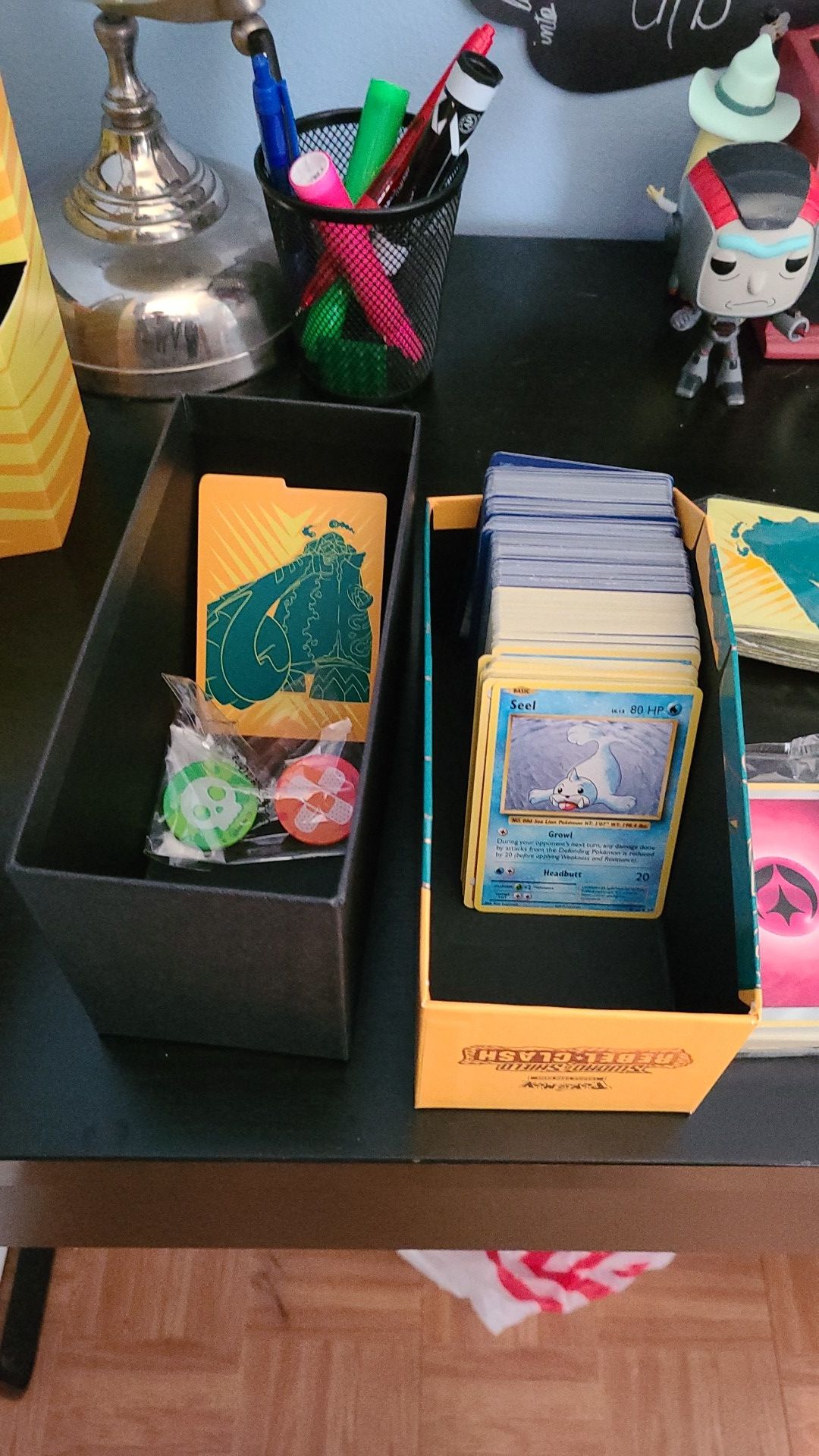 POKEMON CARDS WITH BOX SLEEVES DICE AND PLAYERS GUIDE ALL CARDS IN GOOD CONDITION