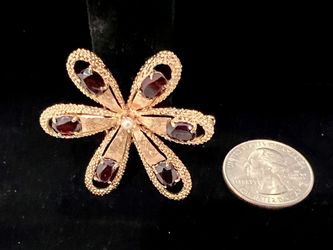 🎁 14KT Yellow Gold Garnet Filigree Ladies Brooch
