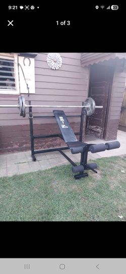 OLYMPIC BENCH / 7FT BAR / CLIPS /WEIGHTS 