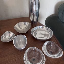 Vintage Nambé Alloy Serving Set – Mid Century Modern Bowls, Creamer, Plate Lot