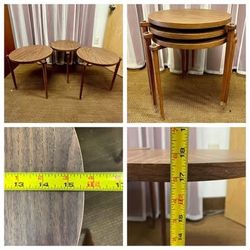 3 Mid Century Atomic Stacking Round Side Tables. MCM Nesting Tables. Retro accent table. Free to ask, I reply 