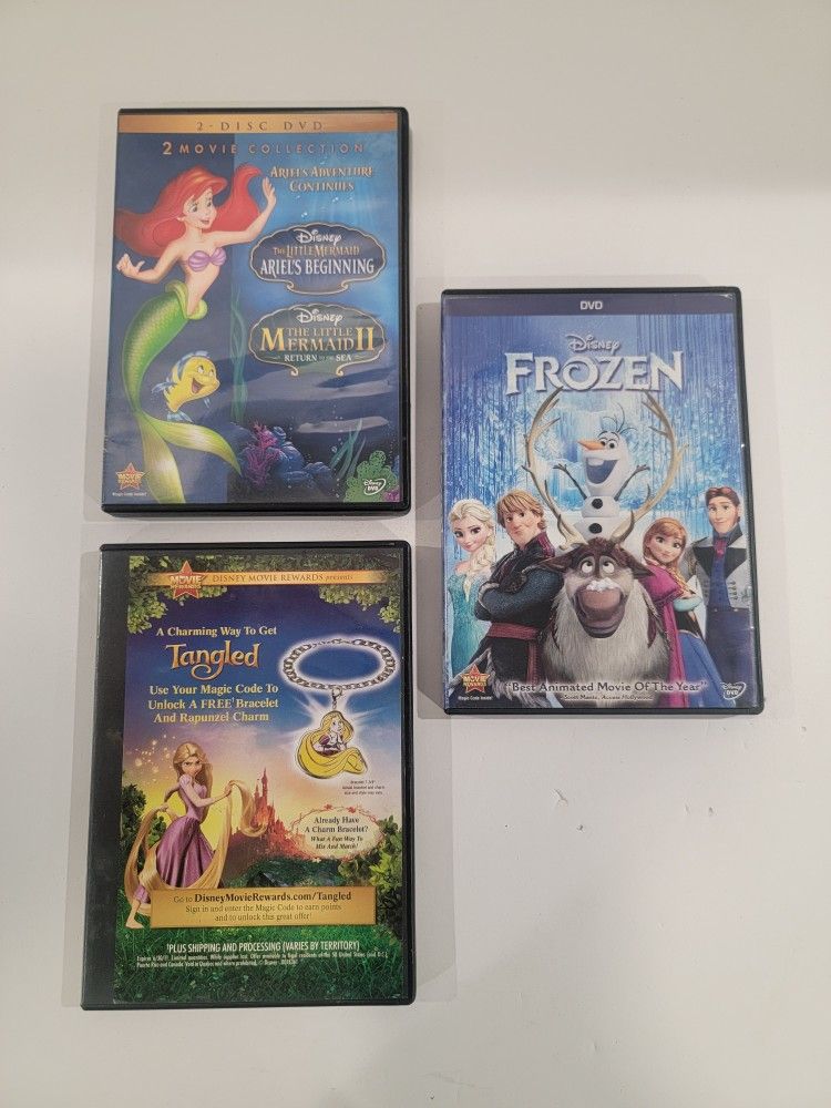 Disney Little Mermaid: Ariel's Beginning & Return Sea 2, Frozen, & Tangled DVDs