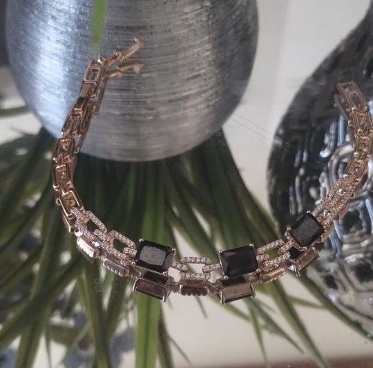 Very Cute 14K Rose Gold Plated And Black Stone Bracelet