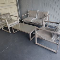 Outdoor patio 4 piece conversation set, loveseat with 2 chairs and coffee table 