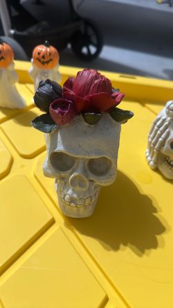 Decorative Resin Skull with Floral Crown