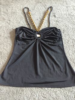 Fredericks Of Hollywood Black Halter Top With Gold Chain Strap