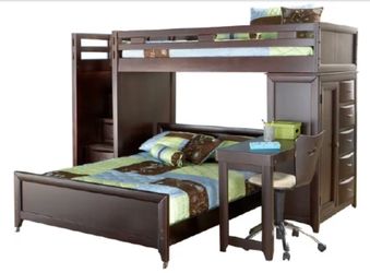wooden bunk bed, drawer, side desk & memory foam mattress