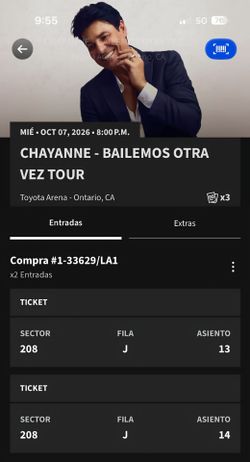 2 Concert Tickets - Chayanne - Toyota Arena - hoy 10/7/27 a las 8pm