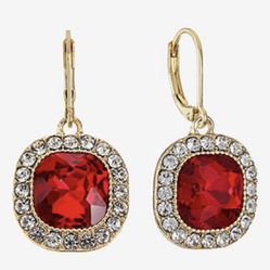 MONET RED garnet & crystal surrounded earrings NWT GOLD PLATED