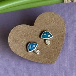 Mushrooms Sterling Silver  Studs Crushed inlay with Turquoise  