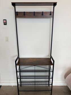 Industrial Entryway Hall Tree with Shoe Rack