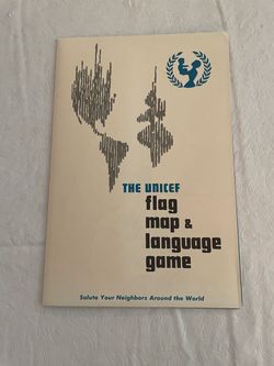 Vintage 1966 UNICEF Flag Map & Language Game Educational World Map Complete Set