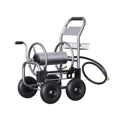 GIRAFFE TOOLS Garden Hose Reel Cart-4 Wheels-Heavy Duty With 5ft 5/8” Leader Hose