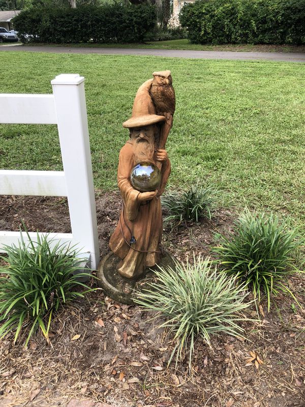 Garden Statue Wizard With Light Up Crystal Ball For Sale In
