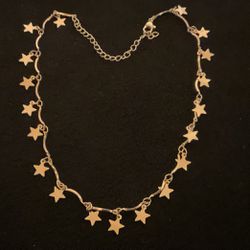 14”-15” Goldtone Choker Necklace With Dangling Stars