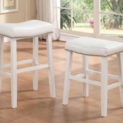 Set Of 2 White Faux Leather Bar Stool 24" H
