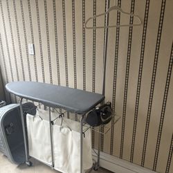 Ironing Board With Hanging Rack, And Under Laundry Bag Compartments